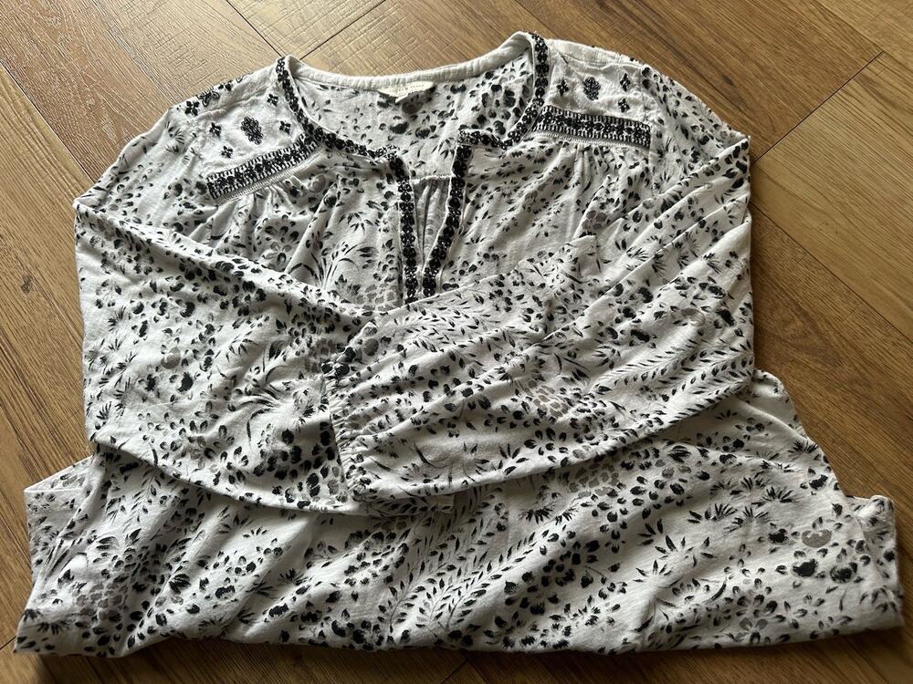 Lucky Brand Shirt Womens 1X White Floral Boho Festival Embroidered Elastic Cuffs